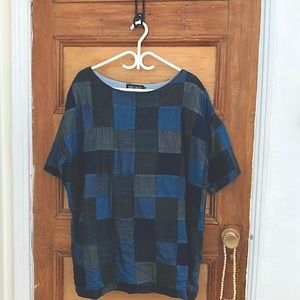 Denim patchwork oversized top by Mary Meyer. So good for Spring! Size M
